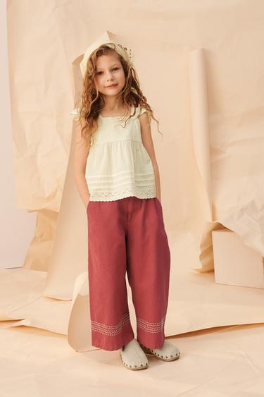 LIMITED EDITION STRAIGHT TROUSERS WITH TOPSTITCHING - Light red by Zara