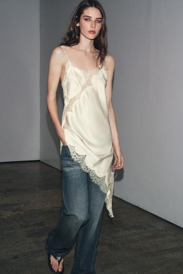 ASYMMETRIC LACE DRESS ZW COLLECTION - Oyster-white by Zara
