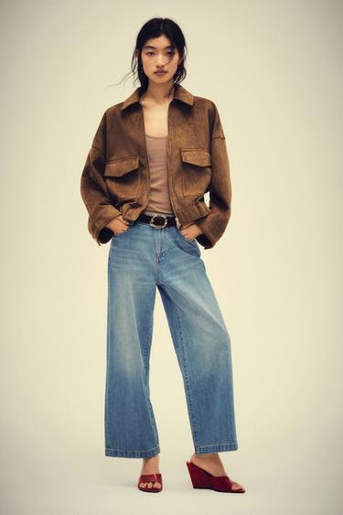 FAUX SUEDE JACKET - Dark khaki by Zara