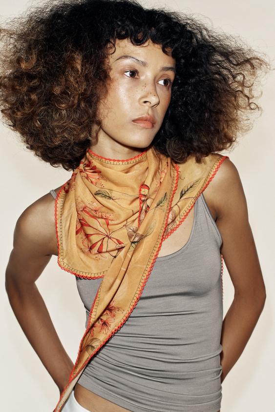 FLORAL PRINT LACE BANDANA SCARF - Ecru by Zara - Image 0