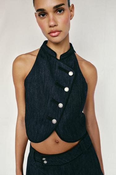 HALTER WAISTCOAT WITH CONTRAST TRIMS - Indigo by Zara