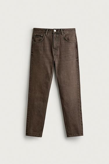 SLIM FIT CROPPED JEANS - Brown by Zara