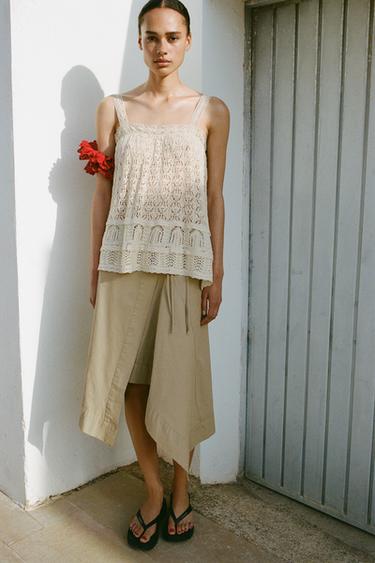 POINTELLE KNIT LACE TRIM TOP - Ecru by Zara - Image 0