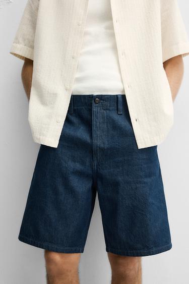RELAXED FIT DENIM BERMUDA SHORTS - Blue by Zara