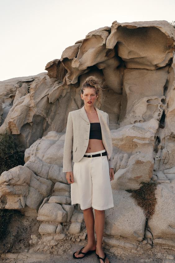 STRAIGHT DARTED LINEN BLEND BLAZER - Sand / Marl by Zara - Image 0