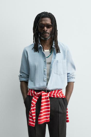 JACQUARD DENIM SHIRT AARON LEVINE X ZARA - Light blue by Zara