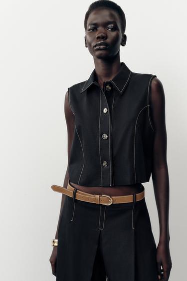 STRAIGHT WAISTCOAT WITH CONTRAST STITCHING - Black by Zara - Image 0