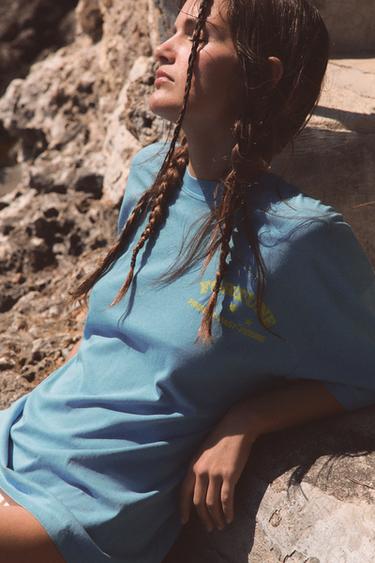 FADED-EFFECT TEXT T-SHIRT - Blue by Zara