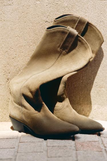 SPLIT SUEDE KNEE-HIGH BOOTS - Sand Brown by Zara