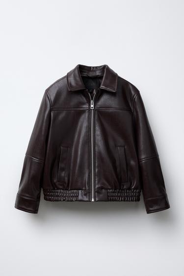 LEATHER EFFECT BOMBER JACKET - Brown by Zara