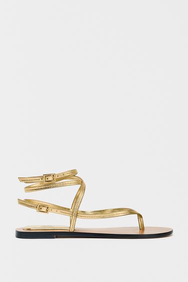 LEATHER STRAPPY SANDALS WITH METALLIC EFFECT - Gold by Zara