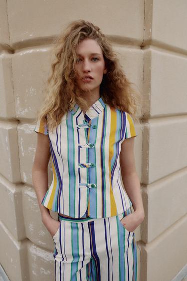 STRIPED TOP WITH FROG FASTENING - Multicoloured by Zara