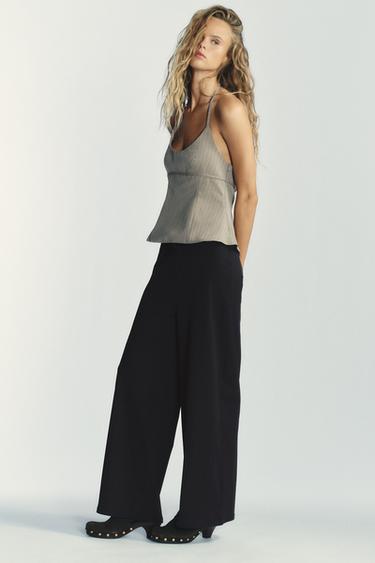 TEXTURED STRAIGHT LEG TROUSERS - Black by Zara