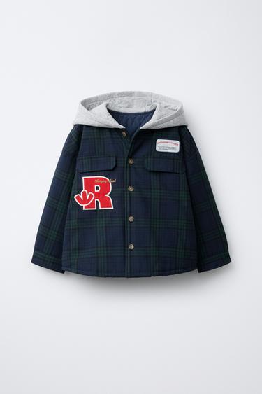 CHECK HOODED PADDED OVERSHIRT - Navy blue by Zara