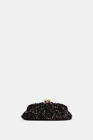 SEQUIN CLUTCH BAG - Brown by Zara