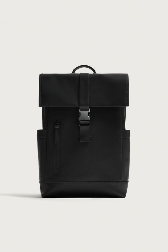 RUBBERISED BACKPACK WITH FLAP - Black by Zara - Image 0