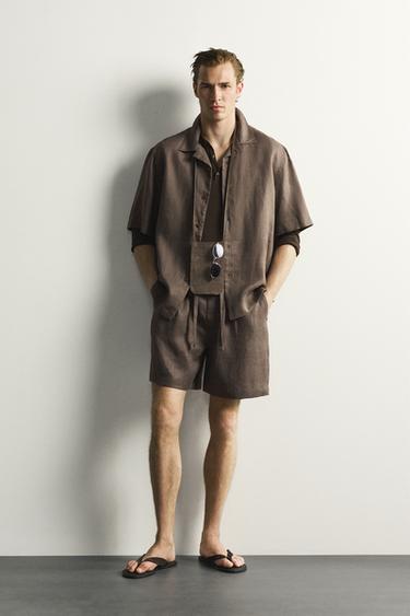 100% LINEN RELAXED FIT BERMUDA SHORTS - Brown / Taupe by Zara