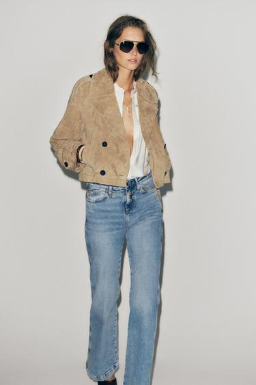 100% LEATHER SHORT TRENCH COAT - camel by Zara - Image 0