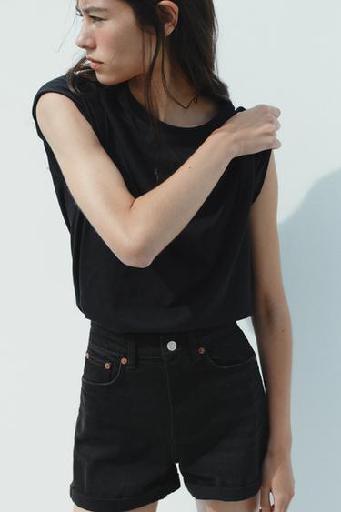 HIGH-WAIST MOM FIT TRF BERMUDA SHORTS - Faded black by Zara