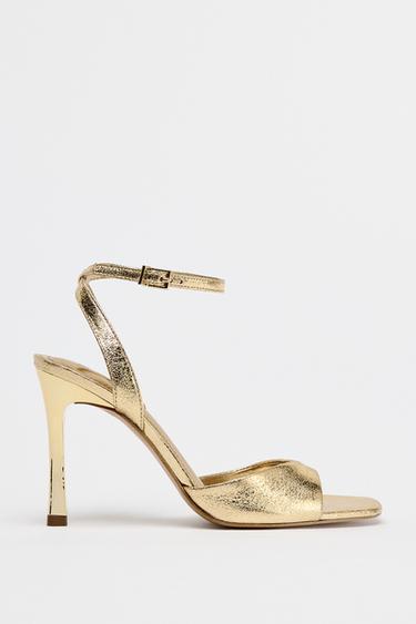 PATENT-FINISH HIGH-HEEL SANDALS - Gold by Zara