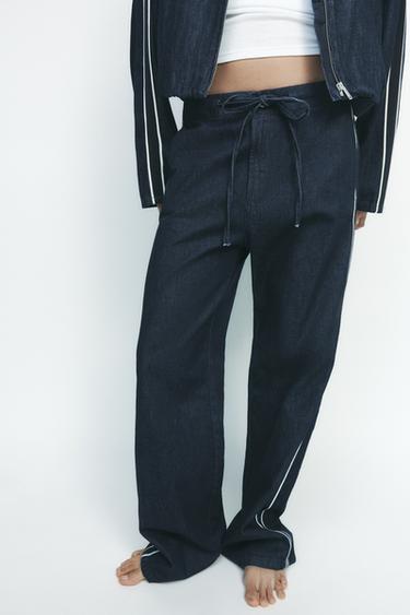 JEANS WITH SIDE STRIPES - Dark indigo by Zara - Image 0