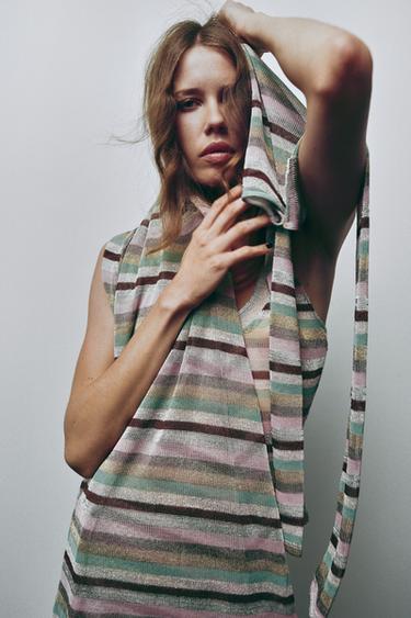 LONG METALLIC THREAD STRIPED DRESS - Multicoloured by Zara