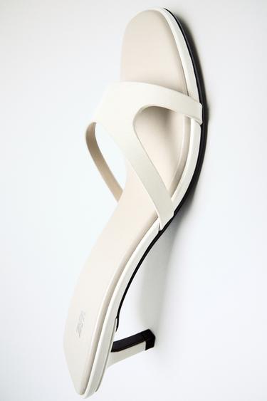 LEATHER KITTEN-HEEL SANDALS - Ecru White by Zara