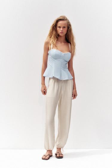 PEPLUM POPLIN TOP WITH BOW - Blue/White by Zara - Image 0