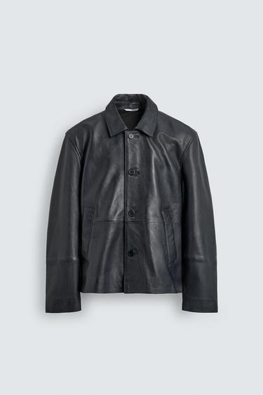 LEATHER RELAXED FIT JACKET - Blue by Zara