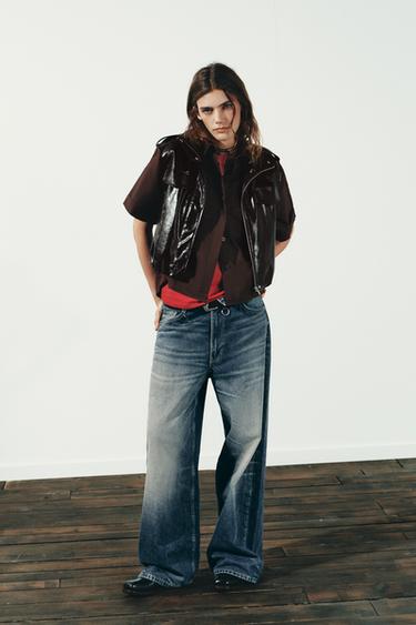 FAUX LEATHER PUFFER GILET - Dark burgundy by Zara