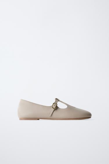 LEATHER BALLERINAS - Taupe Grey by Zara