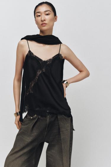ZW COLLECTION LACE CAMISOLE TOP - Black by Zara