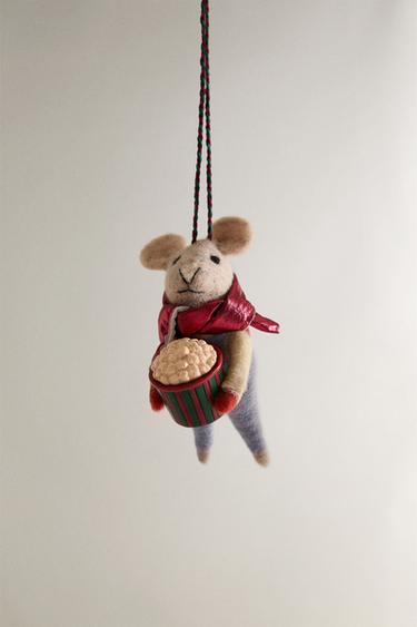 WOOL MOUSE WITH POPCORN CHRISTMAS TREE DECORATION - Multicoloured by Zara