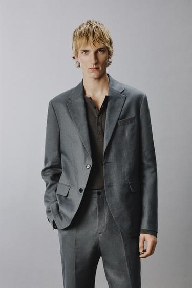100% LINEN SUIT BLAZER - Blue / Grey by Zara