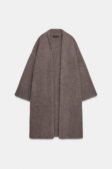 LONG KNIT COAT - Brown / Taupe by Zara