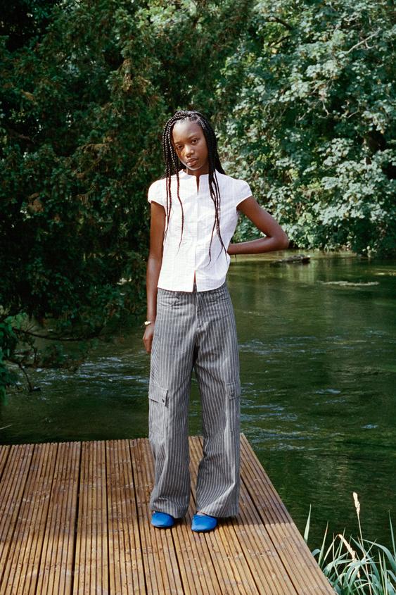 STRIPED CARPENTER TROUSERS - Anthracite grey by Zara - Image 0