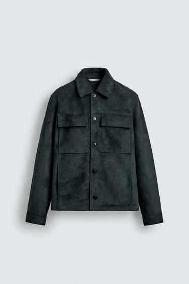 FAUX SUEDE OVERSHIRT - Navy blue by Zara