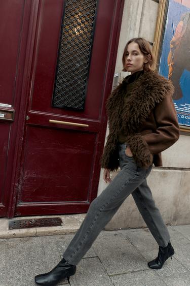 Z1975 STRAIGHT HIGH-WAIST CROSS-OVER WAIST JEANS - Dark grey by Zara