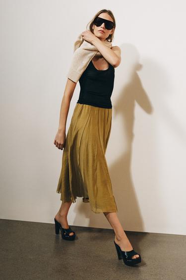 ZW COLLECTION COMBINED FLOWING SKIRT - Olive green by Zara