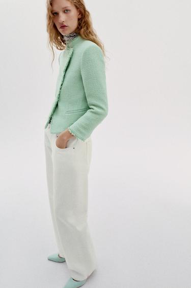 TEXTURED FRAYED BLAZER - Mint by Zara