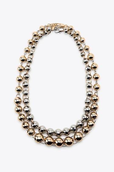 PACK OF 2 COMBINED BEAD NECKLACES - Gold / Silver by Zara