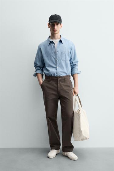 STRAIGHT-LEG CHINO TROUSERS - Brown by Zara