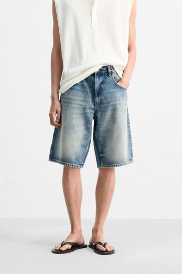 BAGGY FIT DENIM BERMUDA SHORTS - Blue / Green by Zara