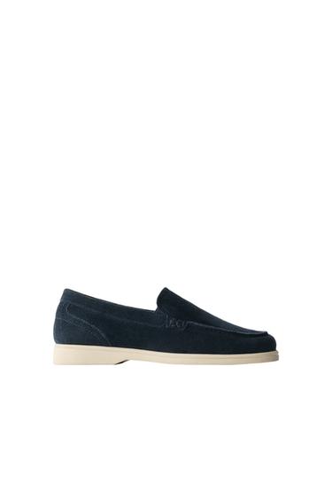 LEATHER DECK SHOES - Navy Blue by Zara