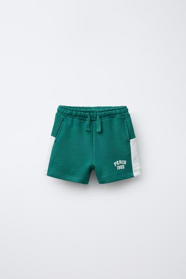 TEXT JOGGING BERMUDA SHORTS - GREENISH by Zara - Image 0
