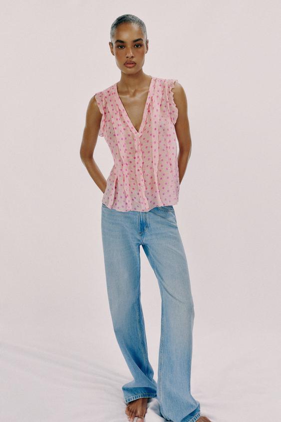 RUFFLED POLKA DOT BLOUSE - Pinks by Zara - Image 0