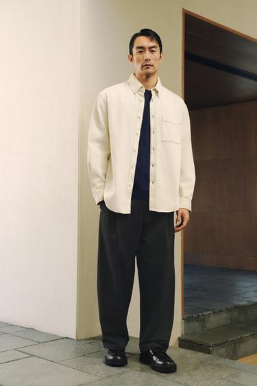CONTRAST STITCHING OVERSHIRT - Ecru by Zara