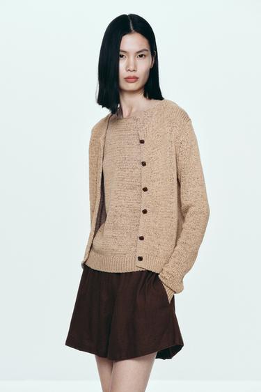 LINEN BLEND BOXER BERMUDA SHORTS - Brown by Zara