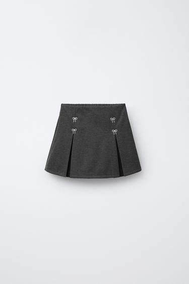 SHINY BERMUDA SKIRT WITH BOWS - Grey marl by Zara