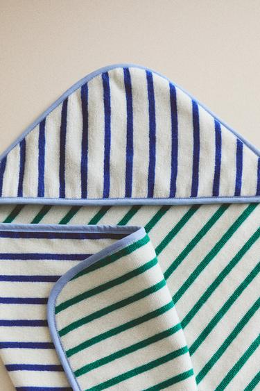 REVERSIBLE STRIPED HOODED BABY TOWEL - Blue by Zara